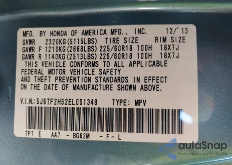 2014 Honda Crosstour Ex-L V6 z USA, uszkodzony, nr VIN 5J6TF2H52EL001349